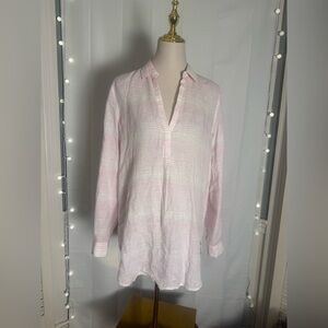 GAP 100% Linen Pink Striped V-Neck Tunic Top Small — Lightweight Summer